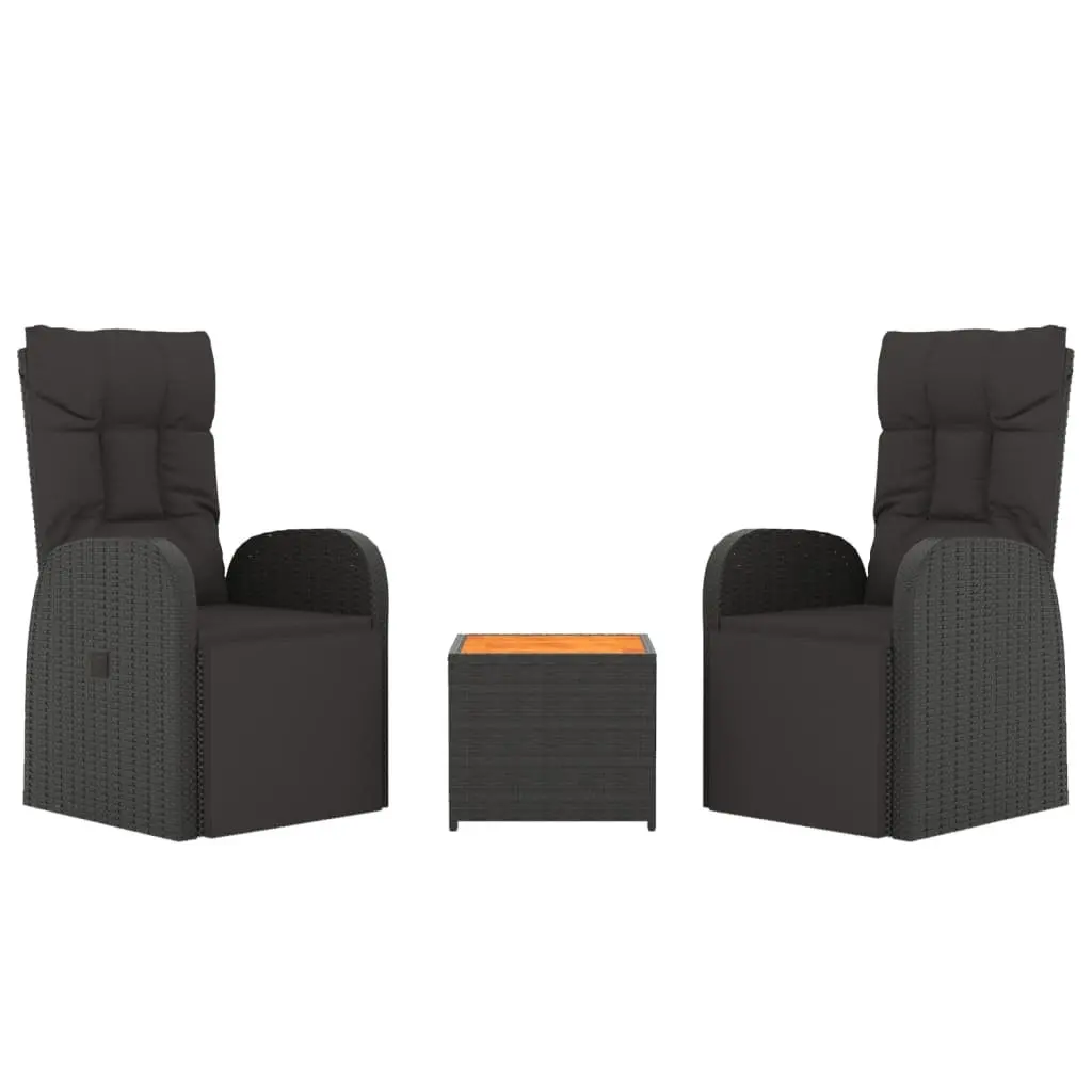 3 Piece Outdoor Lounge Set Black Garden Chair Table Patio Furniture Rattan