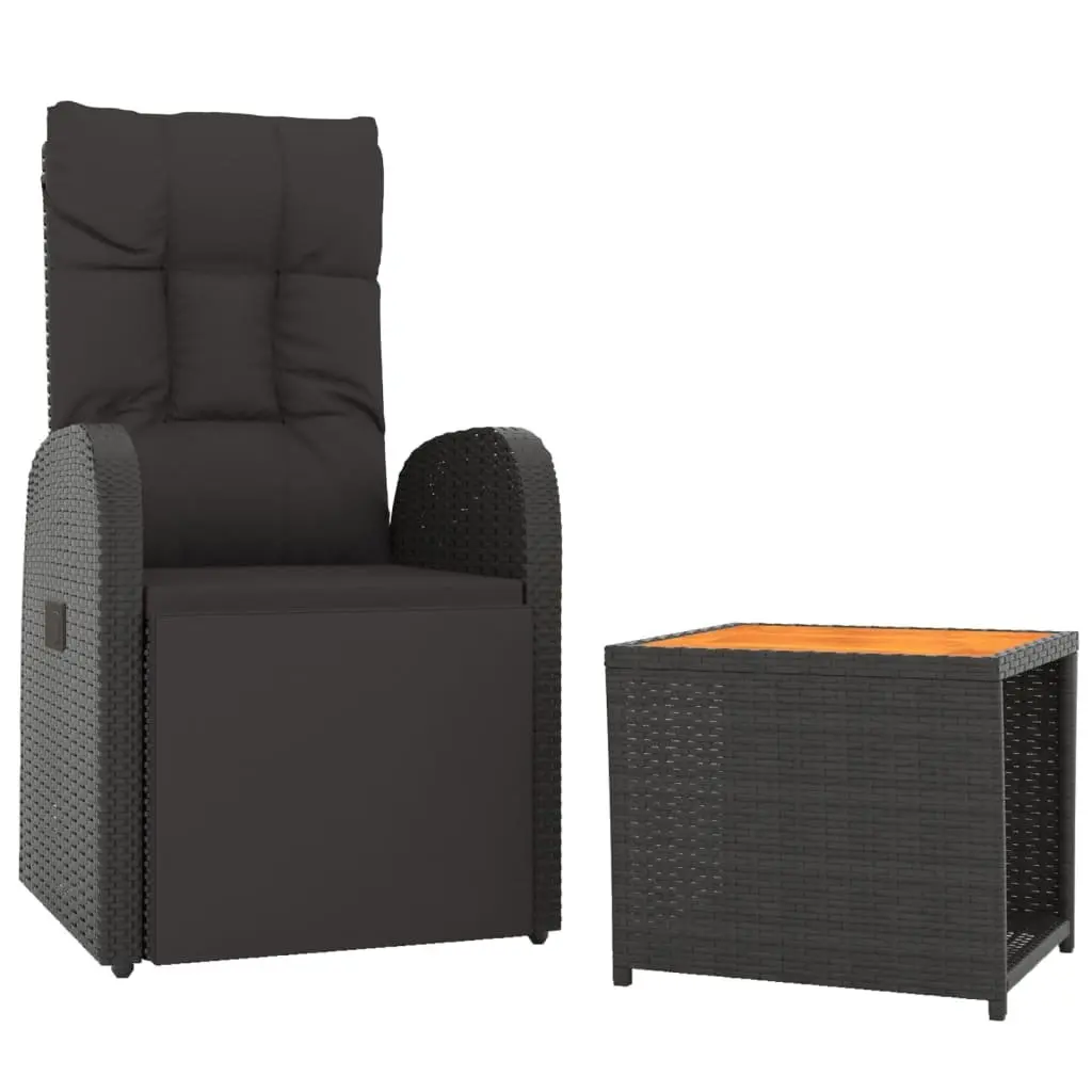 Garden Lounge Set 2 Piece Outdoor Furniture Reclining Chair Black Rattan Wood