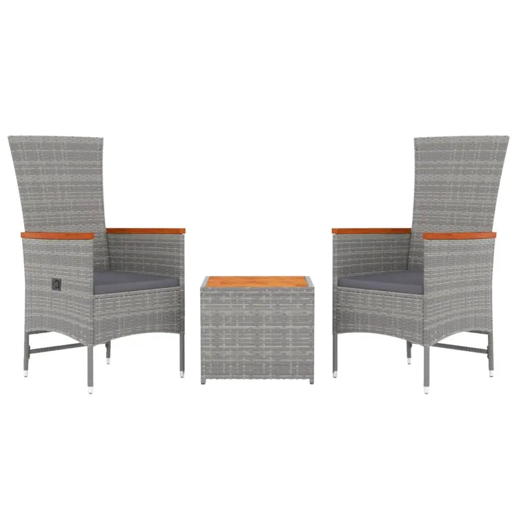 Garden Lounge Set 3 Piece Grey Outdoor Furniture Patio Seating