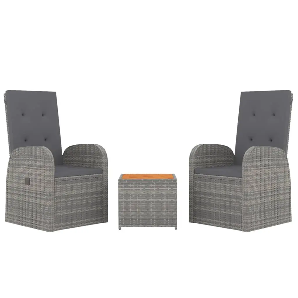 Outdoor Lounge Set Grey Poly Rattan 3 Piece Furniture Chairs Table