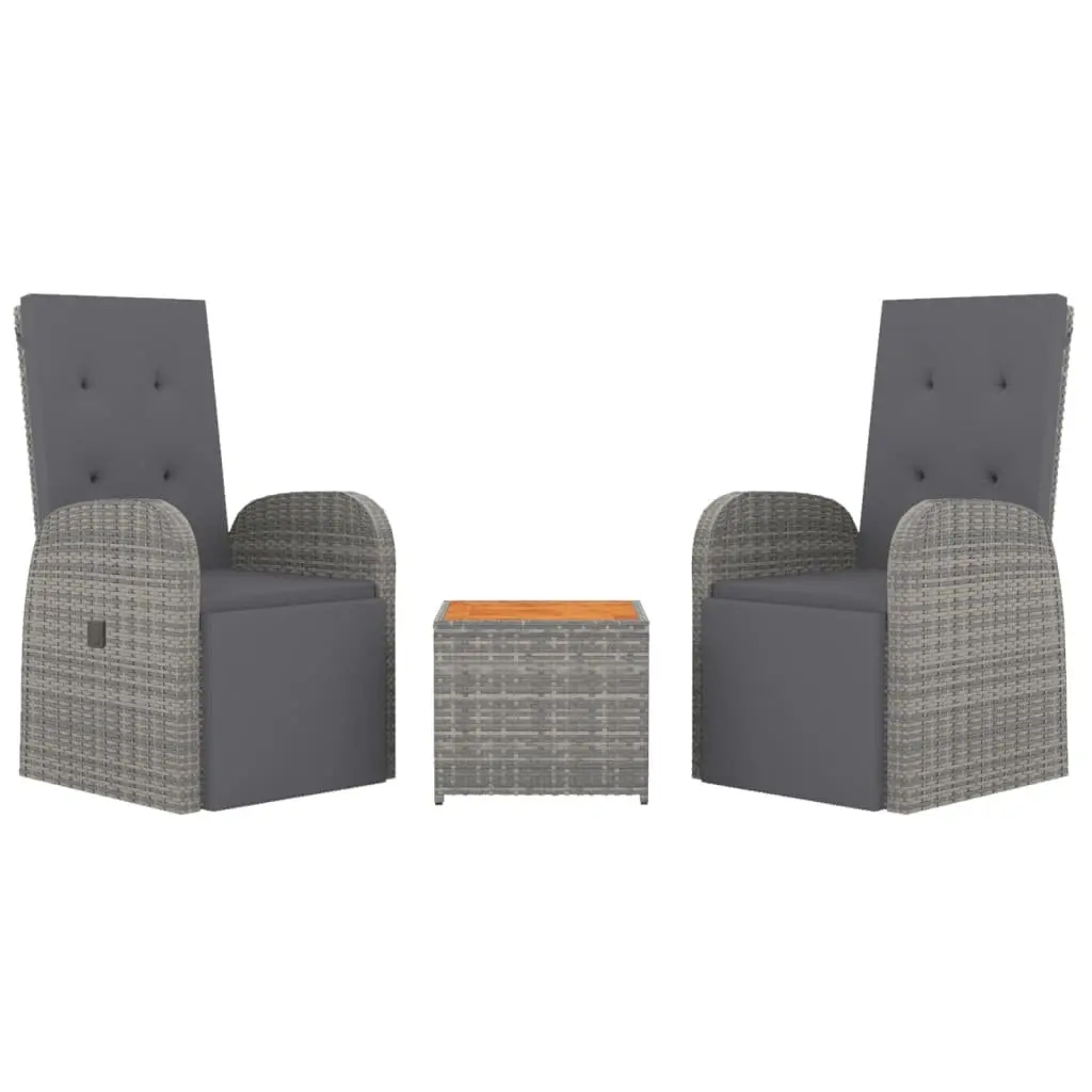 3 Piece Outdoor Lounge Set Grey PE Rattan Acacia Wood Steel Garden Furniture