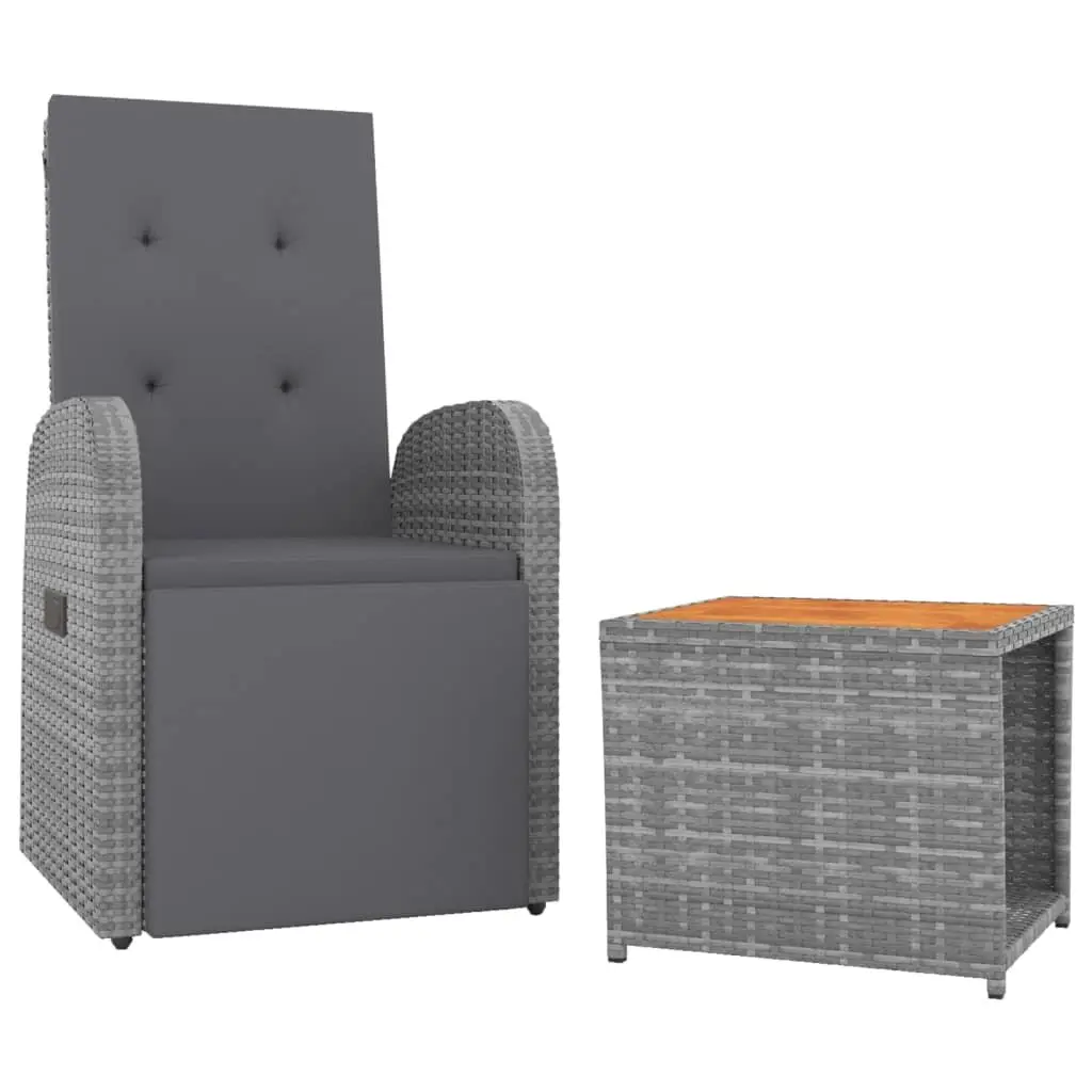 Outdoor Lounge Set Grey Rattan Acacia Wood Steel 2 Piece Chair Table