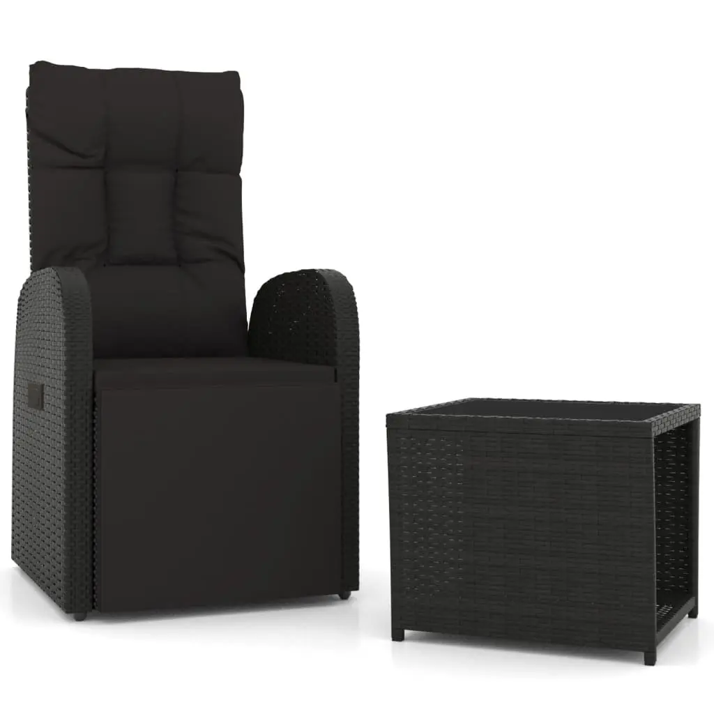 Outdoor Garden Lounge Set 2 Piece Black Rattan Chair Table Cushion Pillow