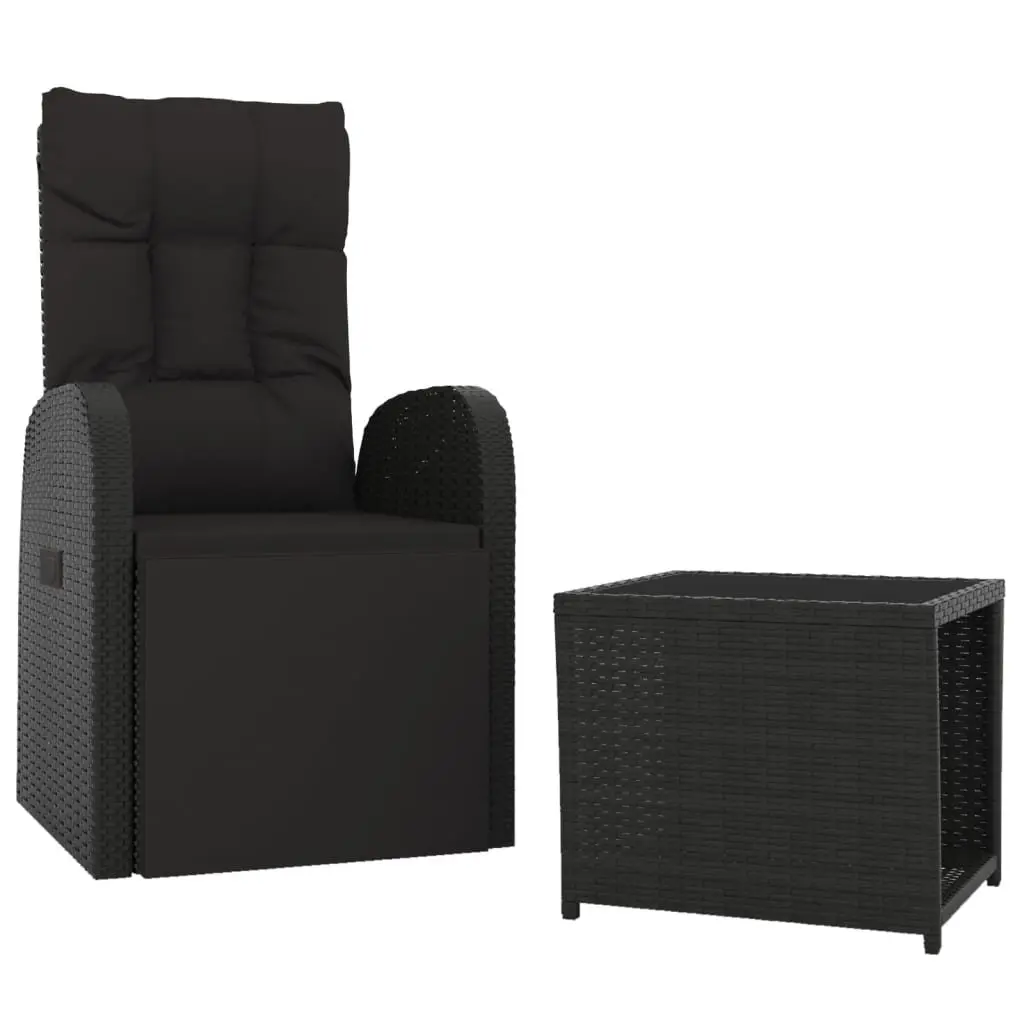 Outdoor Garden Lounge Set 2 Piece Black Rattan Chair Table Cushion Pillow