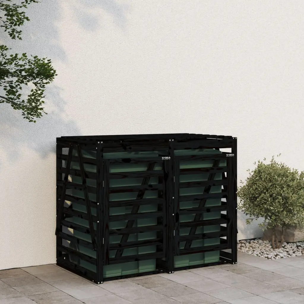 Double Wheelie Bin Storage Shed Garden Waste Container Enclosure Black Wood
