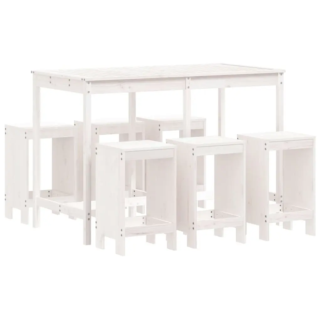 Garden Bar Set 7 Piece White Outdoor Furniture Patio Dining Solid Wood Stools