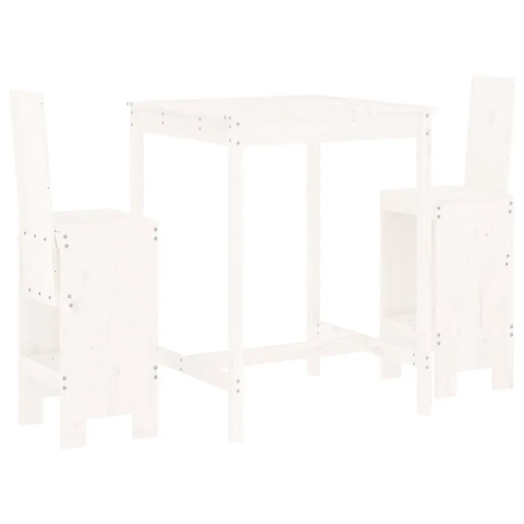 Garden Bar Set 3 Piece Outdoor Patio Furniture White Solid Pine Wood Stools