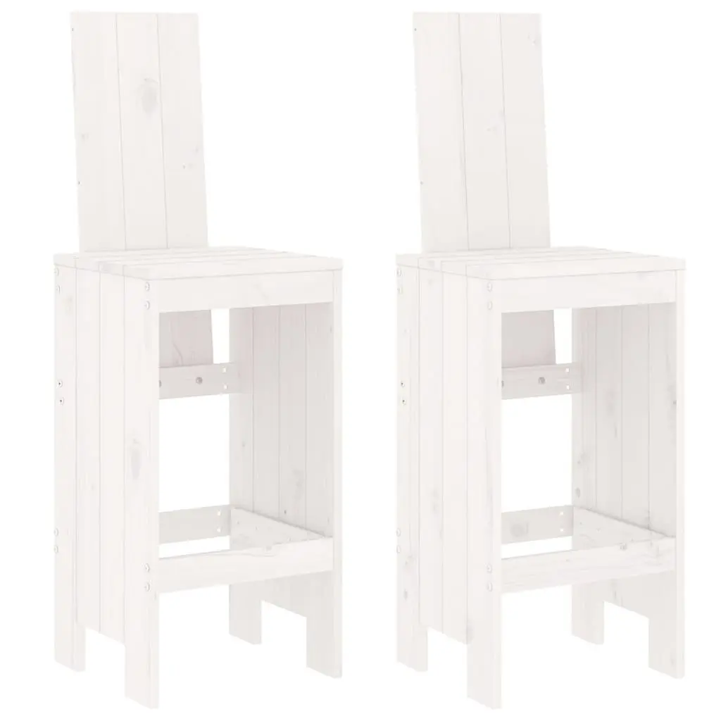 Garden Bar Set 3 Piece Outdoor Patio Furniture White Solid Pine Wood Stools