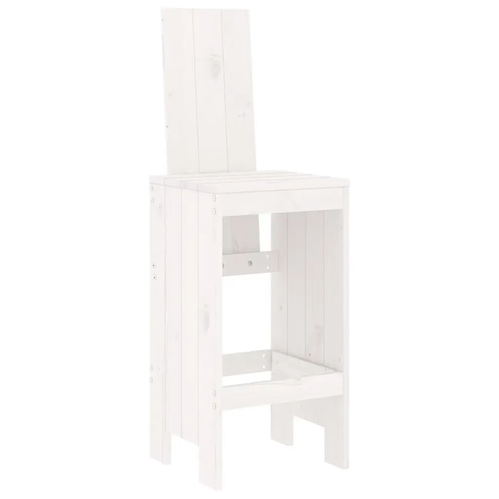 Garden Bar Set 3 Piece Outdoor Patio Furniture White Solid Pine Wood Stools