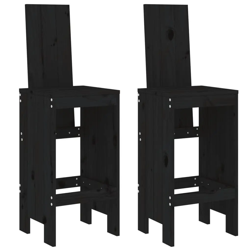 Garden Bar Set Outdoor Furniture 3 Piece Black Wood Patio Dining Stools Table