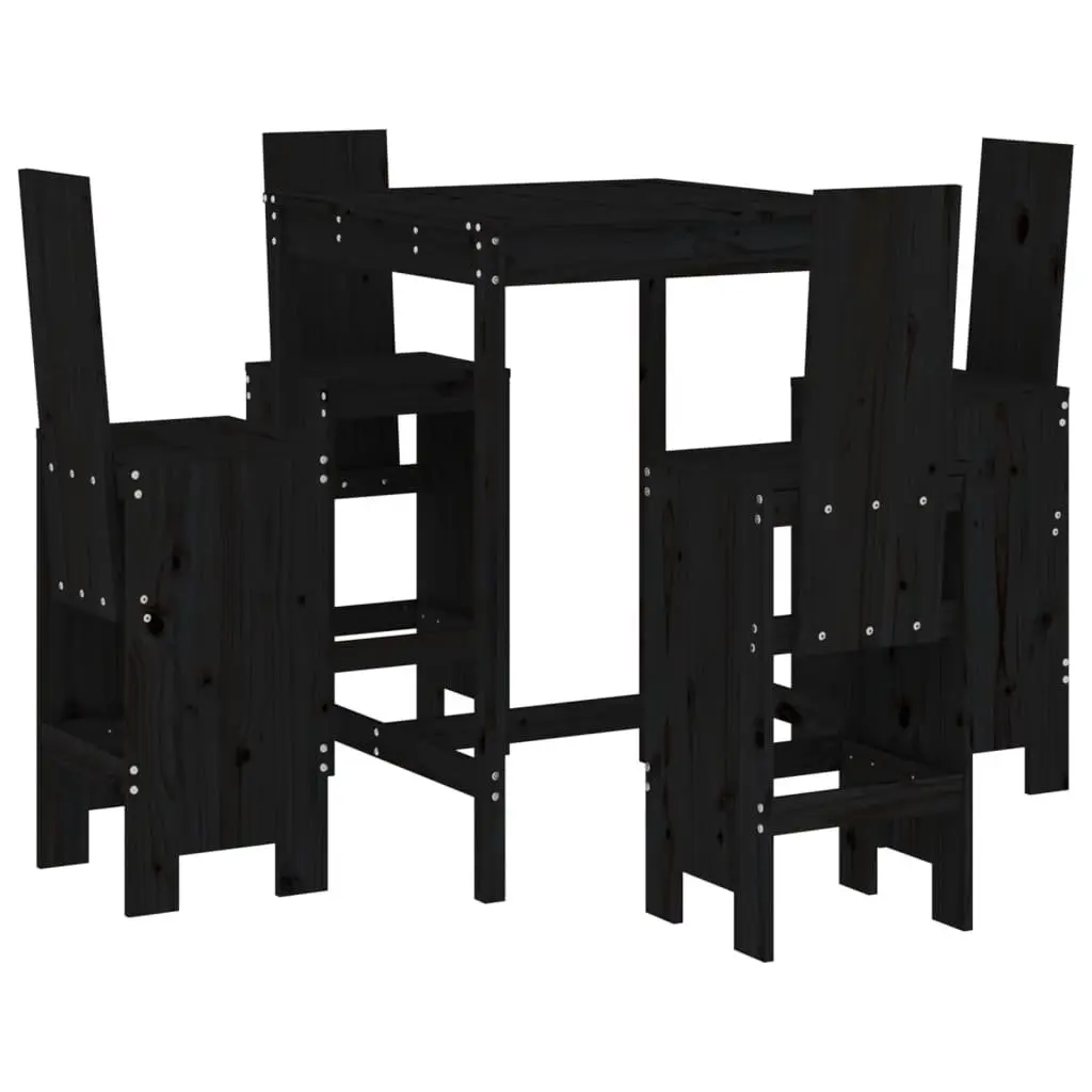 Garden Bar Set Black Solid Wood Pine Outdoor Patio Furniture 5 Piece