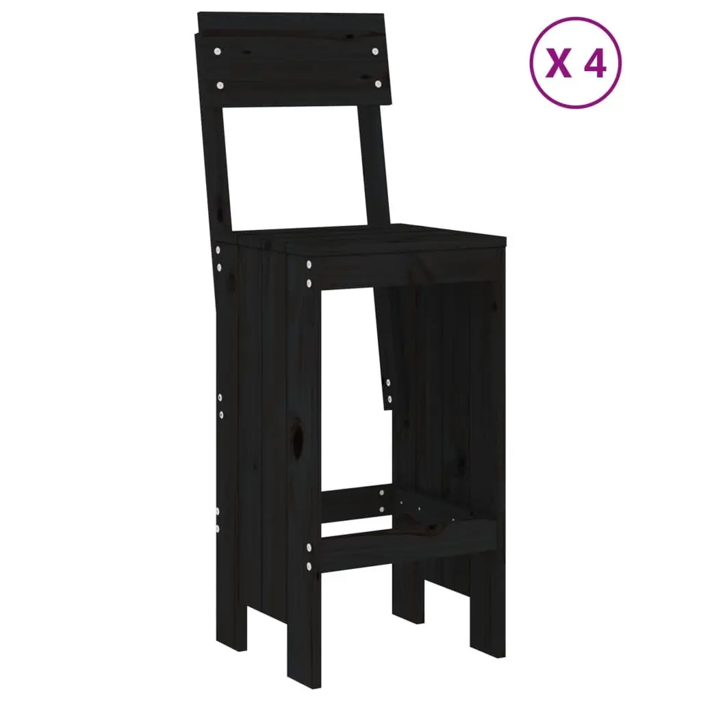 Garden Bar Set Outdoor Furniture 5 Piece Black Wood Patio Dining Stools