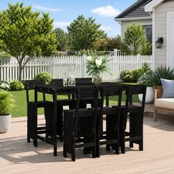 Reliable Black Solid Wood 7-Piece Outdoor Bar Set