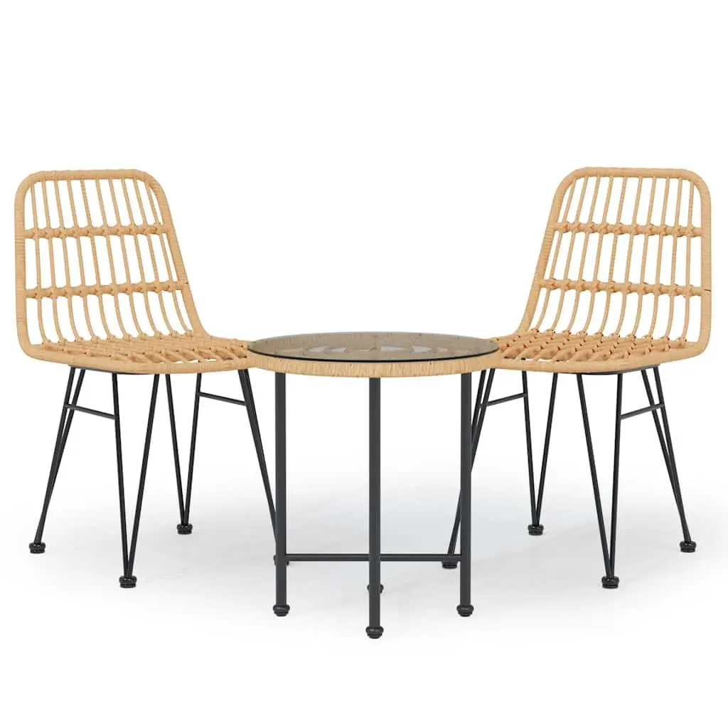 Garden Dining Set 3 Piece Outdoor Furniture Brown Poly Rattan Patio Chairs Table