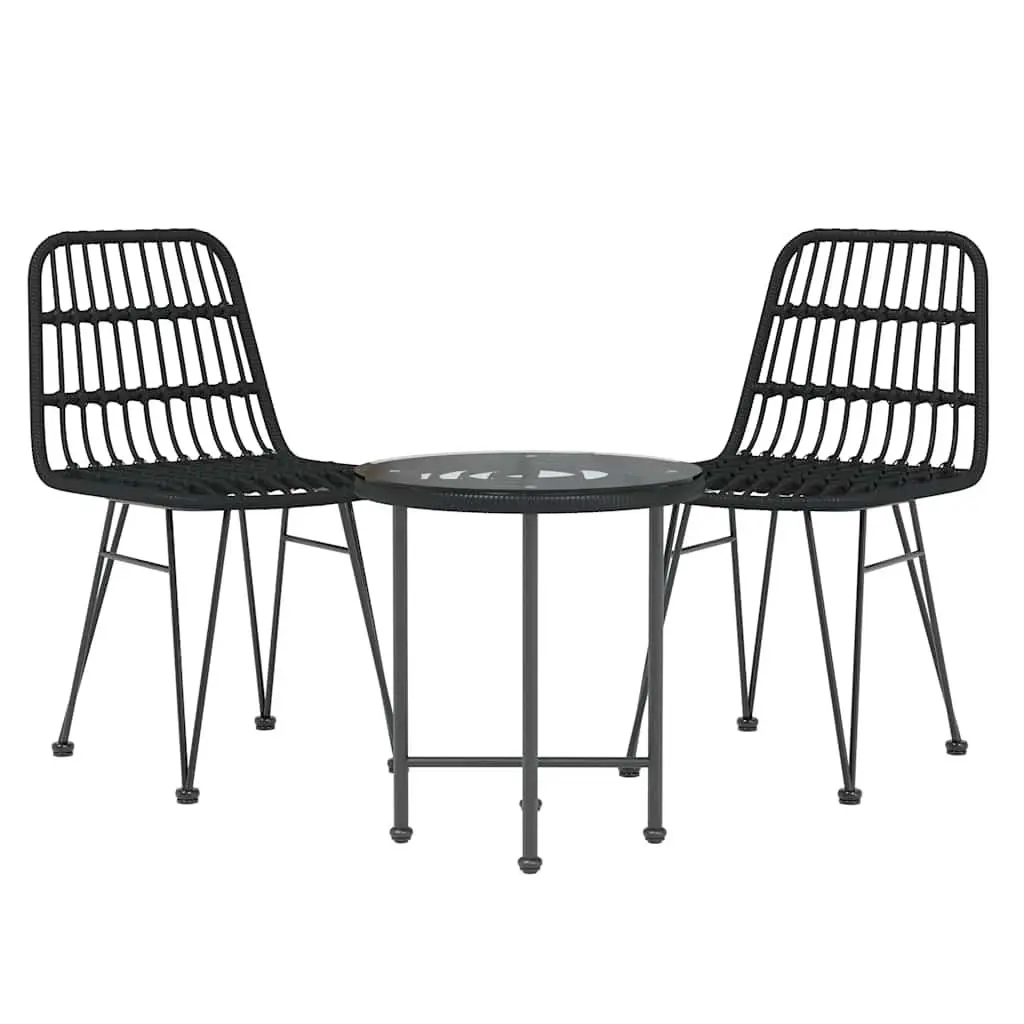 Outdoor Garden Dining Set 3 Piece Black PE Rattan Patio Furniture