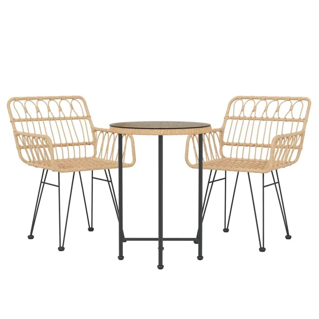 3 Piece Garden Dining Set Outdoor Patio Furniture PE Rattan Table Chairs Brown