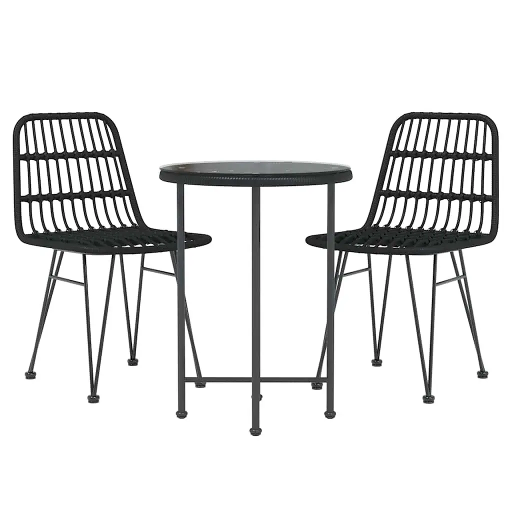 Garden Dining Set 3 Piece Black Poly Rattan Patio Furniture Outdoor Table Chairs