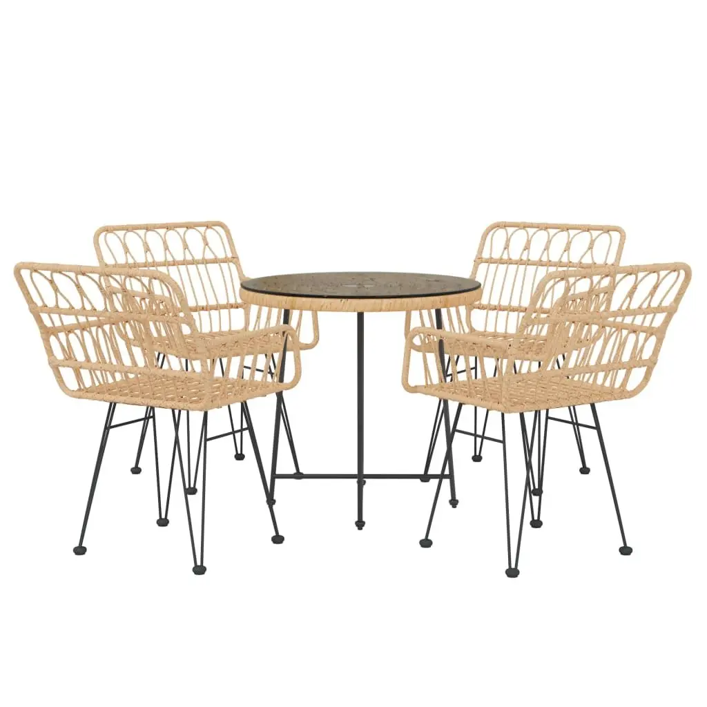 5 Piece Garden Dining Set Outdoor Patio Furniture Chairs Table Brown Poly Rattan