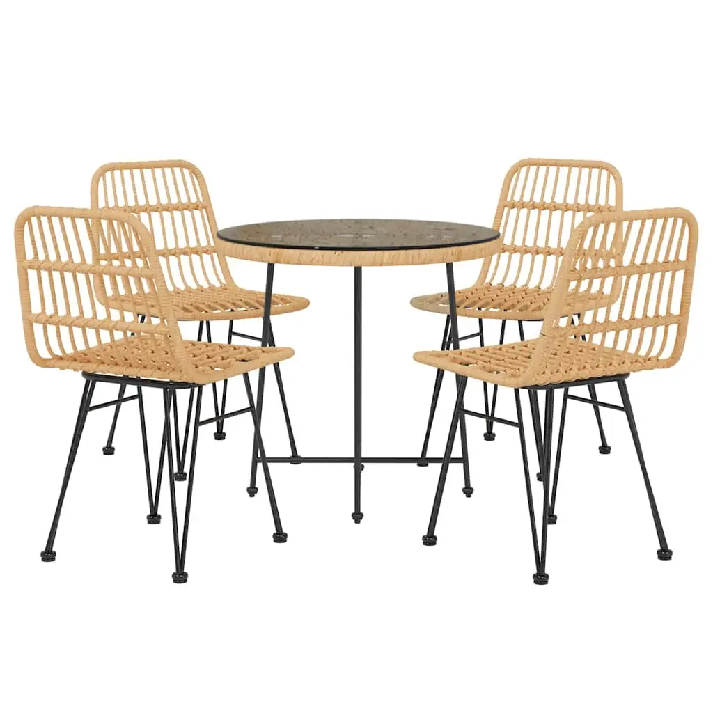 5 Piece Garden Dining Set Outdoor Patio Furniture PE Rattan Steel Frame Brown