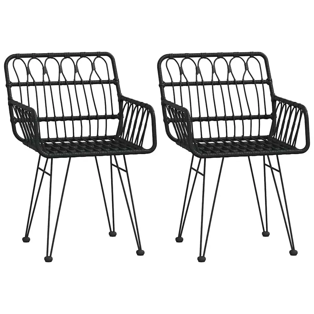 3 Piece Garden Dining Set Outdoor Patio Furniture Black Rattan Chairs Table