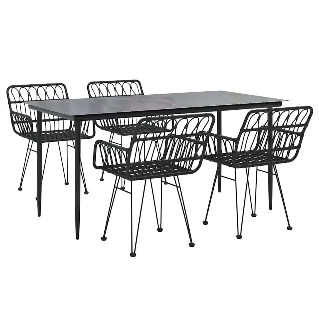 5 Piece Garden Dining Set Outdoor Patio Furniture Black Rattan Chairs Table