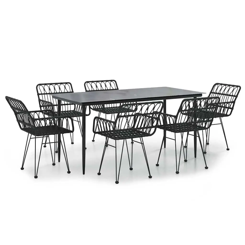 7 Piece Garden Dining Set Black Outdoor Patio Furniture with Chairs Table