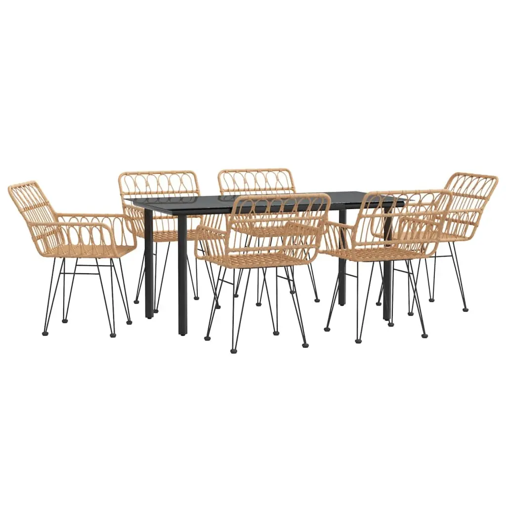 7 Piece Garden Dining Set Outdoor Dining Table and Chairs Brown Poly Rattan