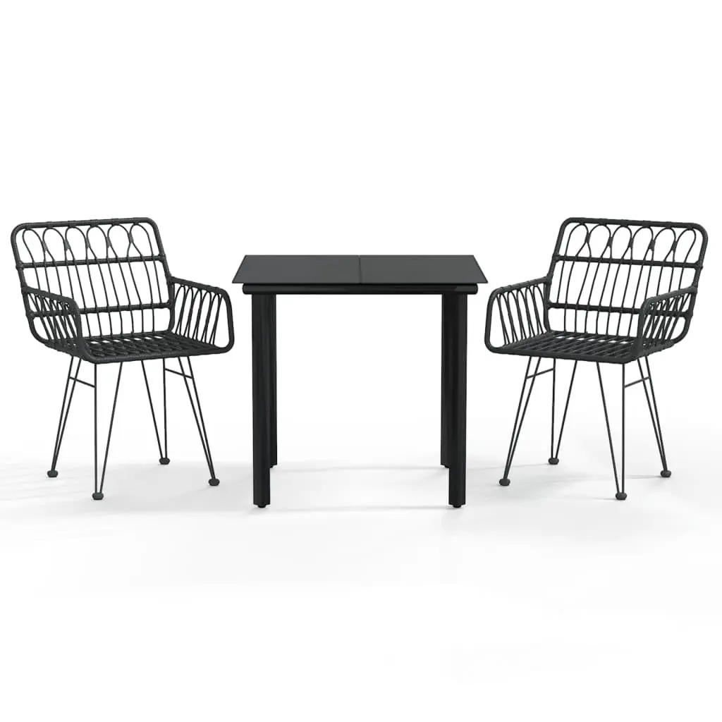 Outdoor Garden Dining Set 3 Piece Black Poly Rattan Patio Furniture Chairs Table