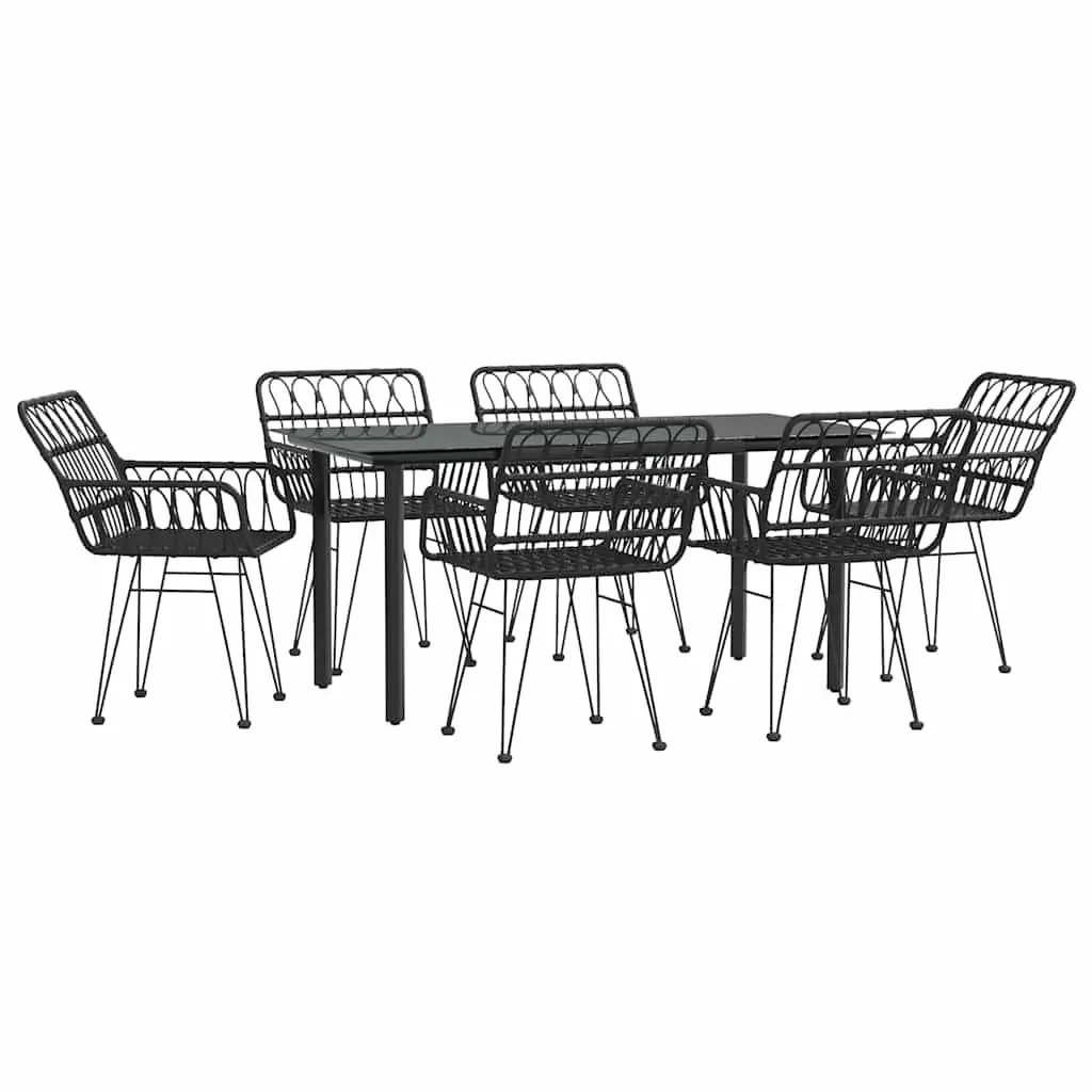 7 Piece Garden Dining Set Outdoor Furniture Black Patio Table Chairs