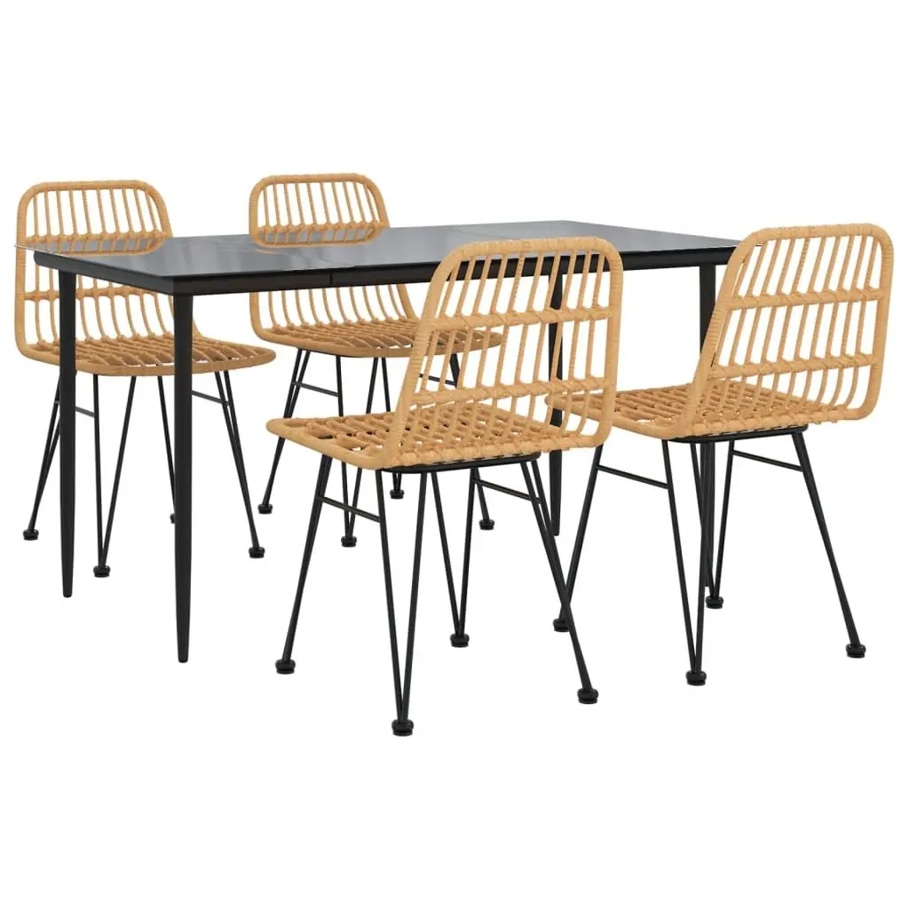 5 Piece Garden Dining Set Outdoor Patio Furniture Brown Poly Rattan
