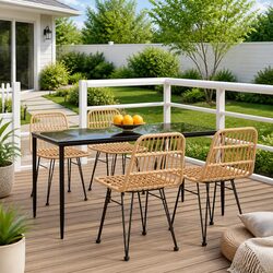 5-Piece Brown Poly Rattan Dining Set for Outdoor Use