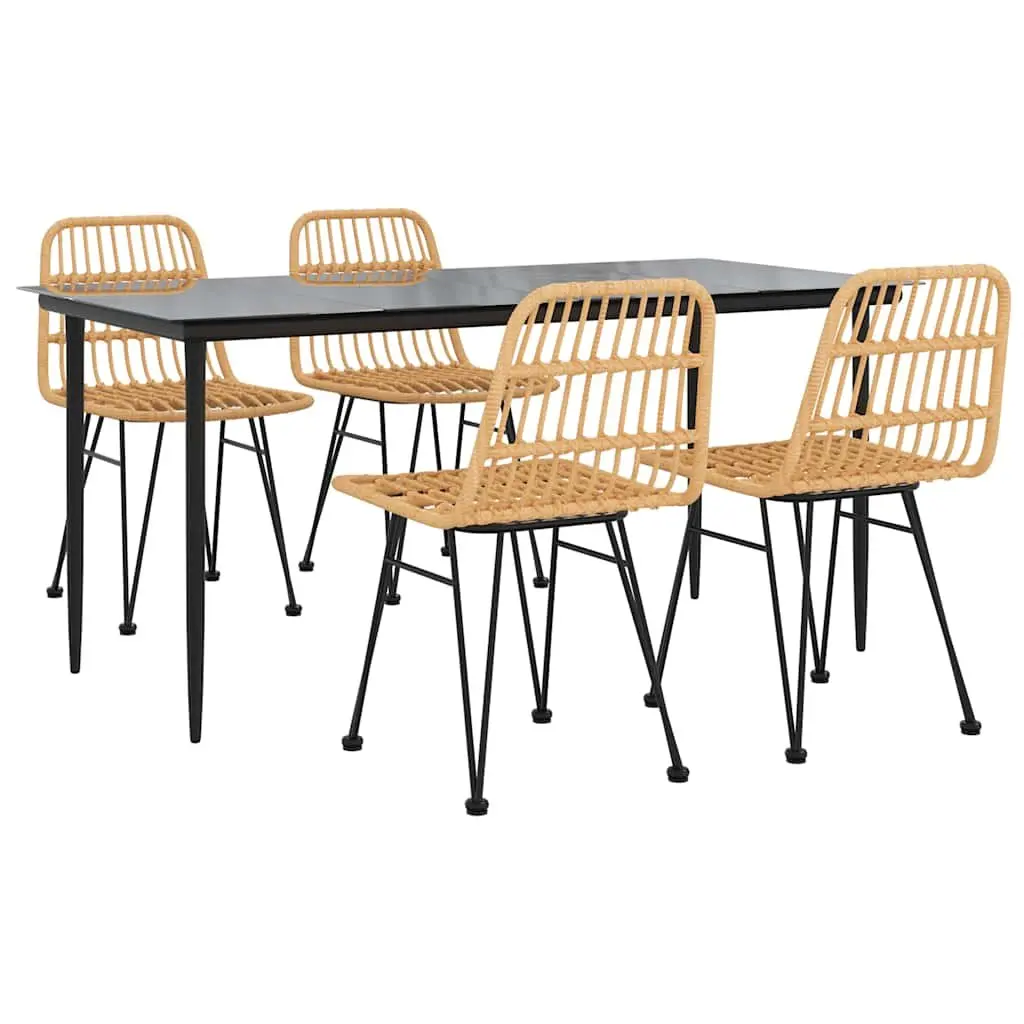 Outdoor Dining Set 5 Piece Patio Furniture Brown Poly Rattan Table and Chairs