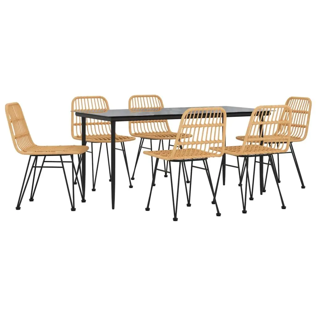 7 Piece Outdoor Garden Dining Set Poly Rattan Patio Furniture Brown