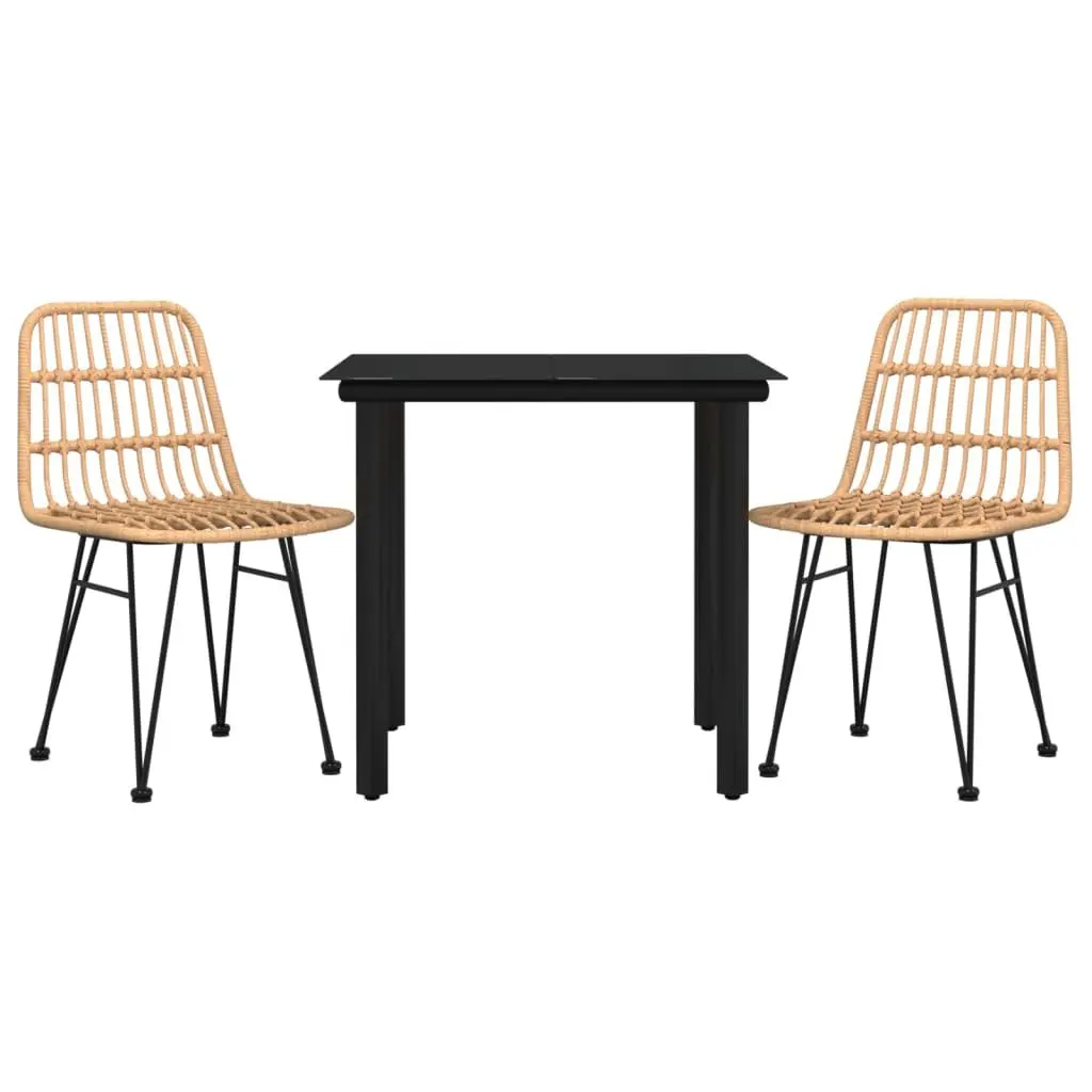 Outdoor Furniture Dining Set Brown PE Rattan Steel Frame Table and Chairs