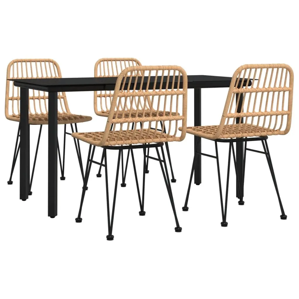 Outdoor Dining Set 5 Piece Patio Furniture Dining Table and Chairs Brown Poly Rattan
