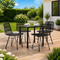 5 Piece Outdoor Garden Dining Set Black Poly Rattan Patio Furniture Table Chairs