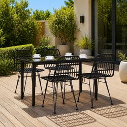 5 Piece Garden Dining Set Outdoor Patio Furniture Black Poly Rattan Chair Table