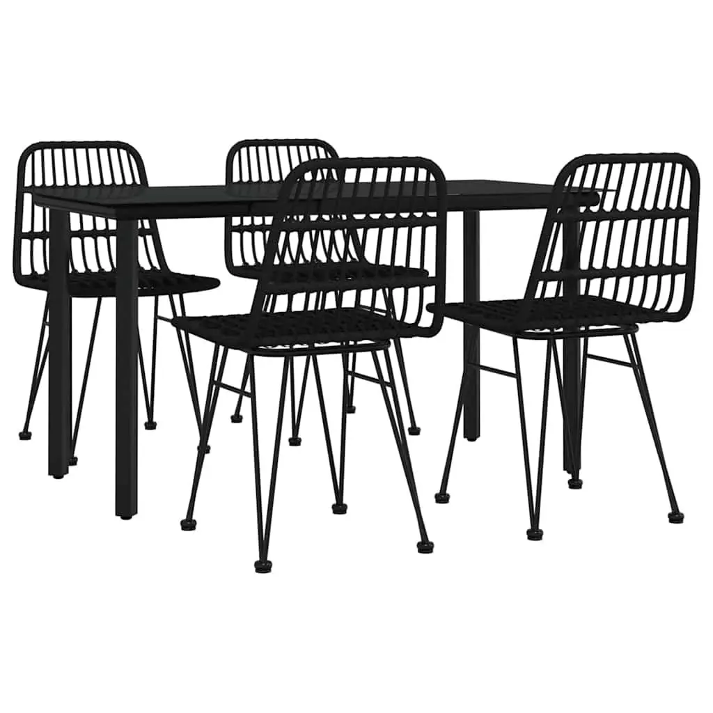 Outdoor Patio Furniture Set 5 Piece Black Poly Rattan Dining Chairs Table