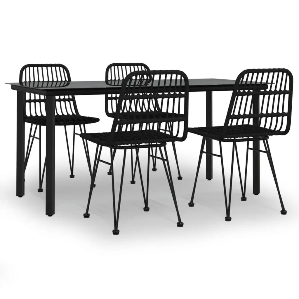 5 Piece Outdoor Dining Set Poly Rattan Table and Chairs Black