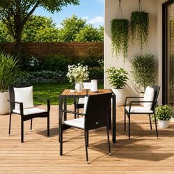 Comfortable 5 Piece Black PE Rattan Dining Set