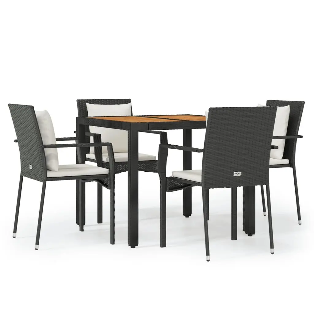 Garden Dining Set 5 Piece Outdoor Patio Furniture Black PE Rattan Cushioned
