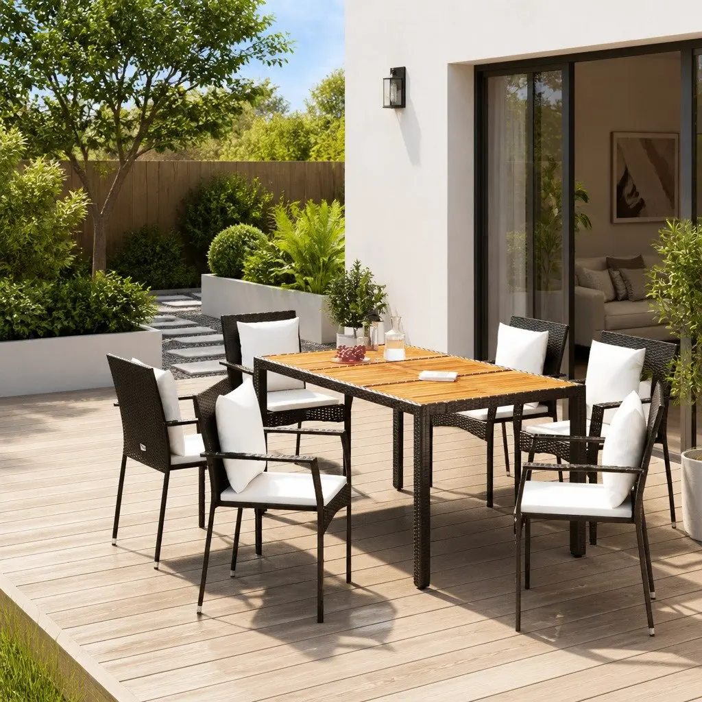 5 Piece Garden Dining Set Outdoor Patio Furniture Cushions Black
