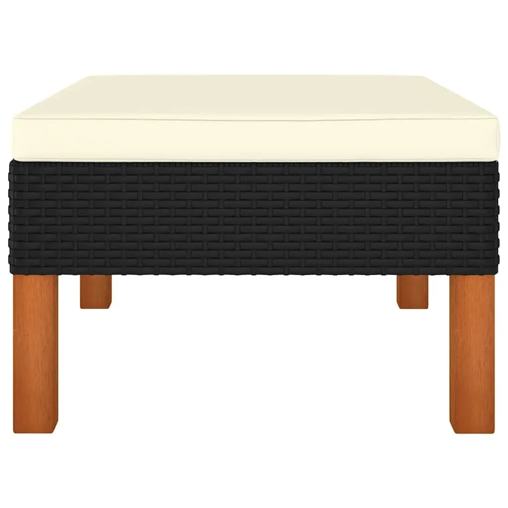 Outdoor Footstool Garden Lounger Rattan Frame Eucalyptus Wood Legs Cushion Black