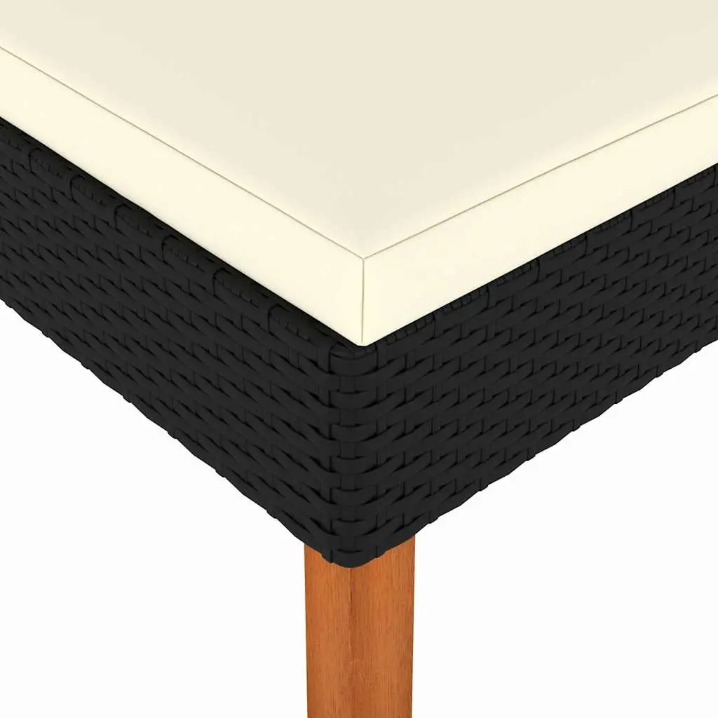 Outdoor Footstool Garden Lounger Rattan Frame Eucalyptus Wood Legs Cushion Black