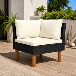 Comfortable Black Rattan Corner Sofa for Outdoor Use