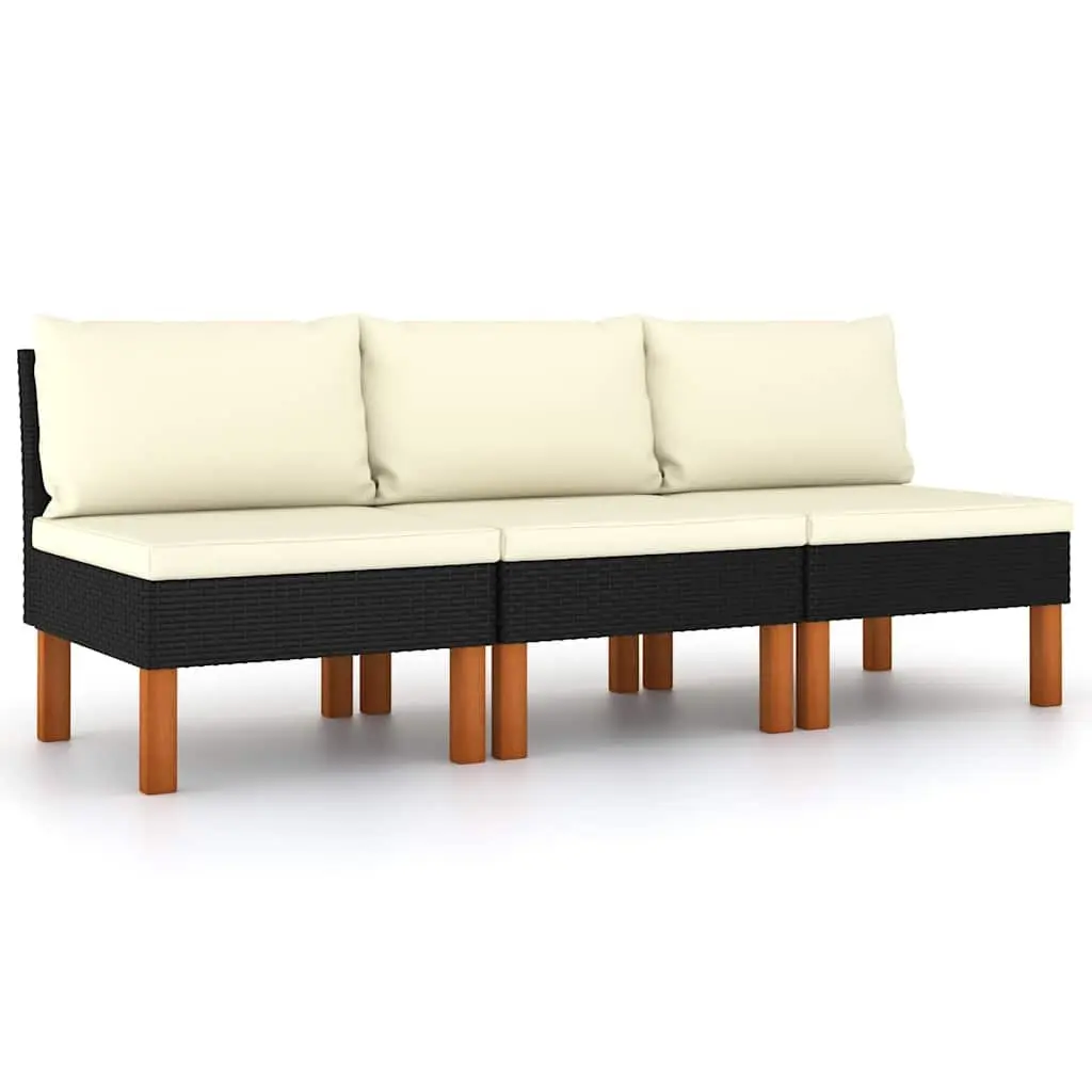 Outdoor Sectional Middle Sofas 3 pcs Garden Seating Black PE Rattan Steel Frame