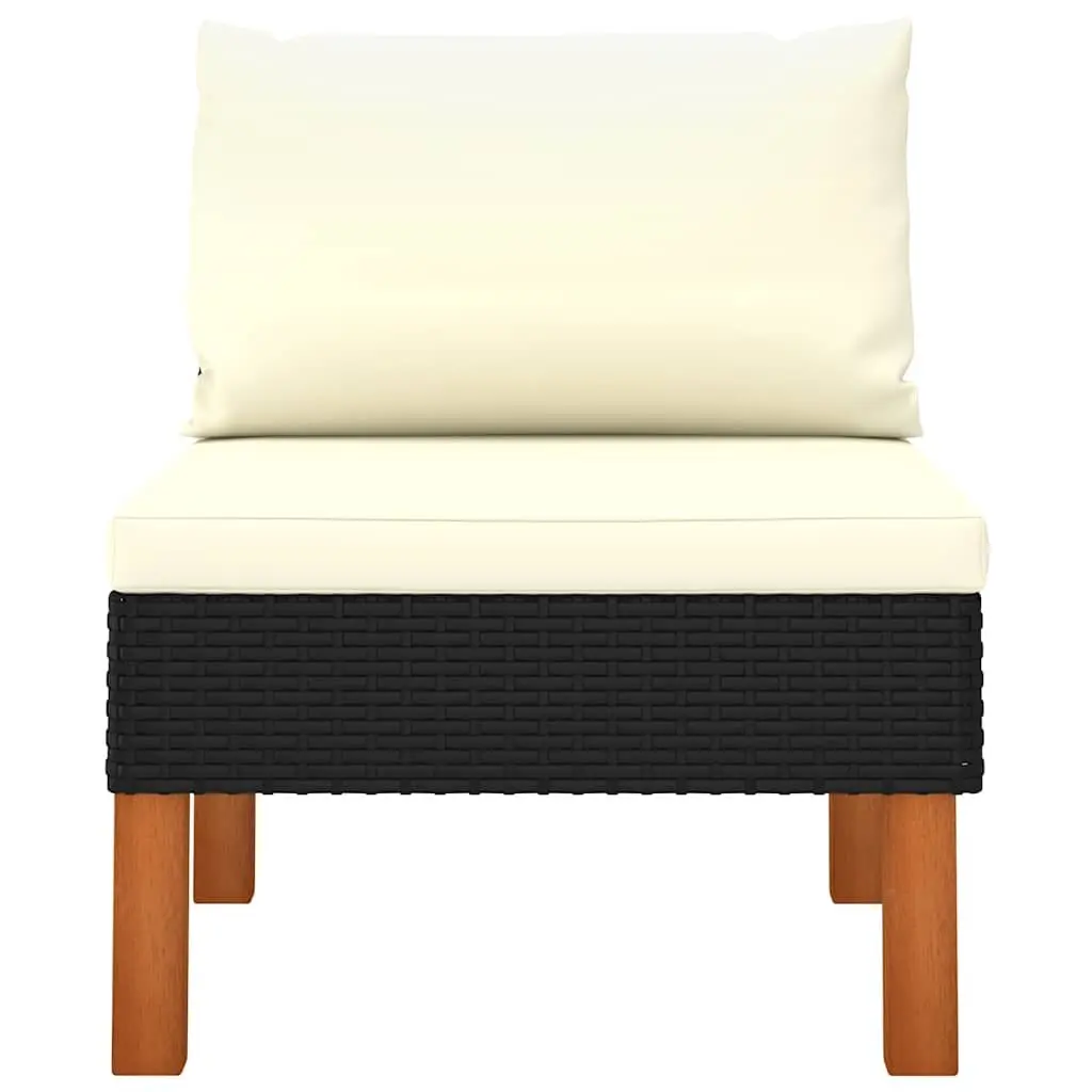 Outdoor Sectional Middle Sofas 3 pcs Garden Seating Black PE Rattan Steel Frame