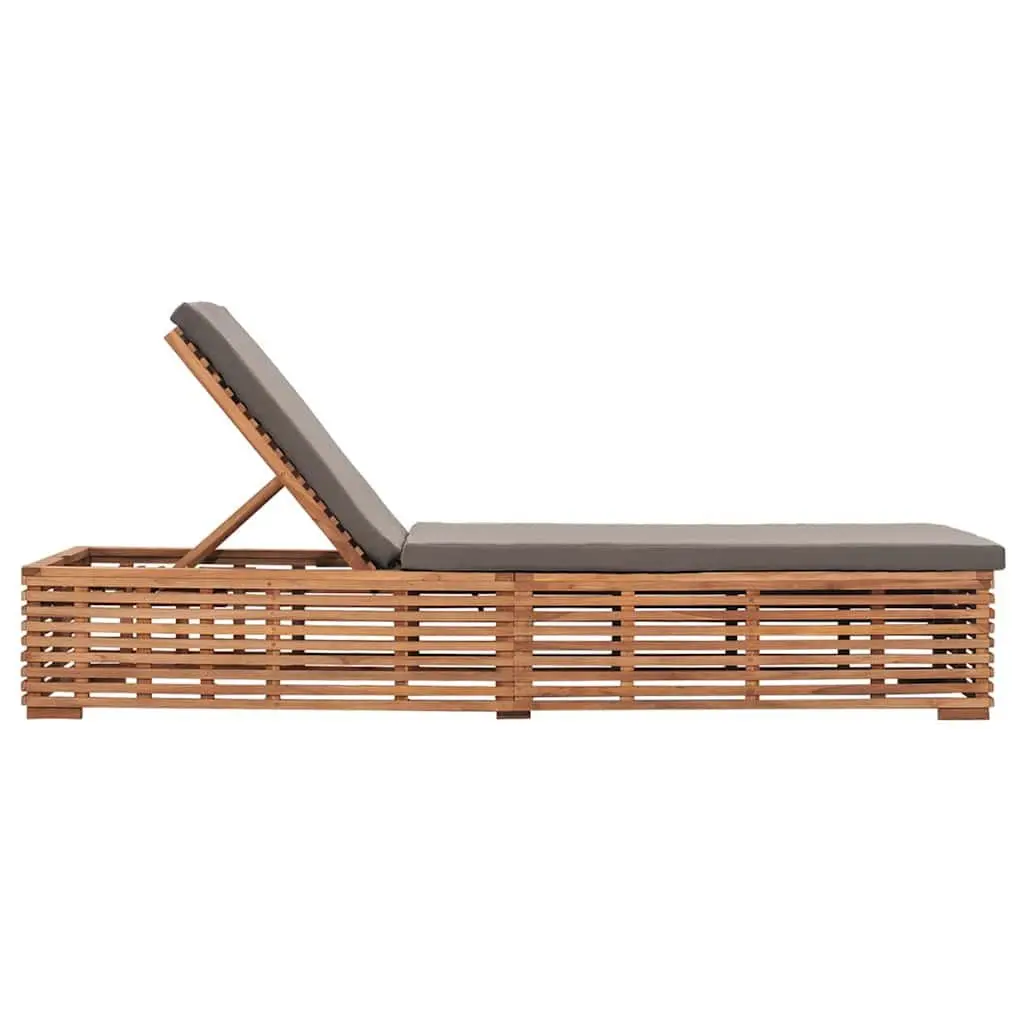 Sun Lounger Outdoor Reclining Chair Teak Wood Grey Cushion