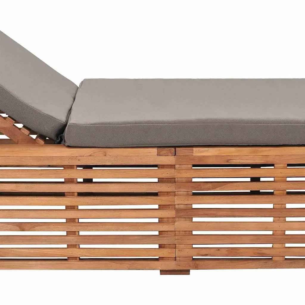 Sun Lounger Outdoor Reclining Chair Teak Wood Grey Cushion
