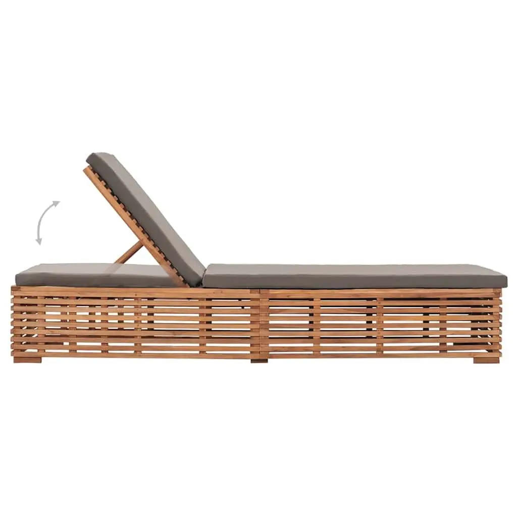 Sun Lounger Outdoor Reclining Chair Teak Wood Grey Cushion